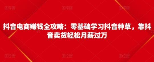 《抖音电商赚钱全攻略》零基础学习抖音种草,靠抖音卖货轻松月薪过万-渡漳网