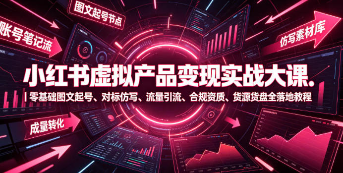 小红书虚拟产品变现实战，起号、引流 全落地教程-渡漳网