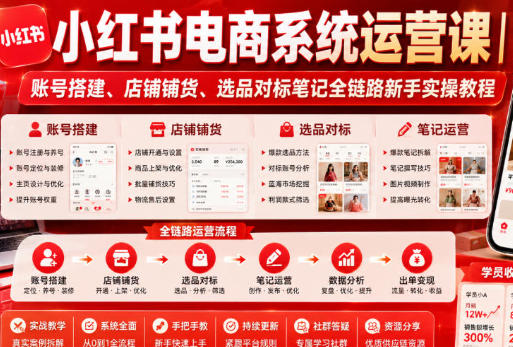 小红书电商系统运营课 账号搭建、店铺铺货全链路新手实操教程-渡漳网