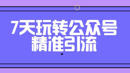 引流技术,7天玩转公众号精准引流-渡漳网