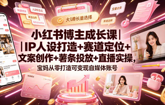 小红书博主成长课｜IP人设打造+赛道定位+文案创作+薯条投放+直播实操-渡漳网