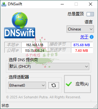 DNS切换工具DNSwift v1.1中文版-渡漳网