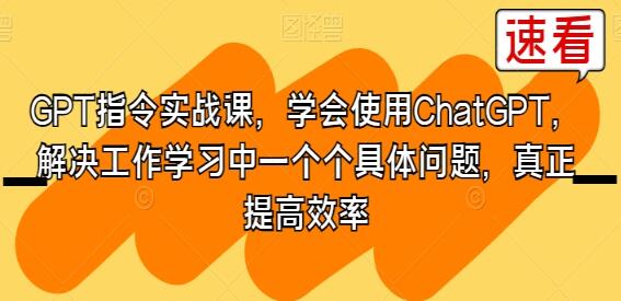 《GPT指令实战课》使用CHATGPT，解决工作学习中一个个具体问题-渡漳网