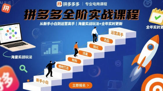 拼多多全阶实战课程，从新手小白到运营高手，海量实战玩法-渡漳网
