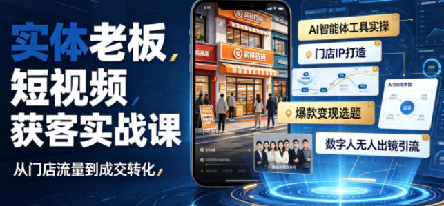 实体老板短视频获客实战课 AI智能体工具全套实操-渡漳网